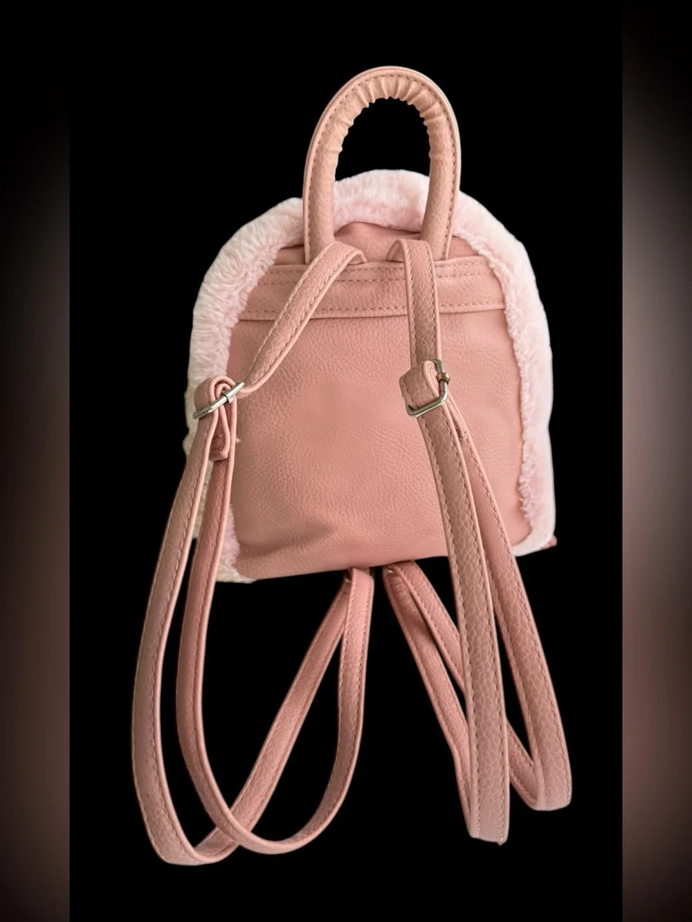 UnionBay Faux Pink Fur Small Backpack Inside Compartments 9” X 11” New